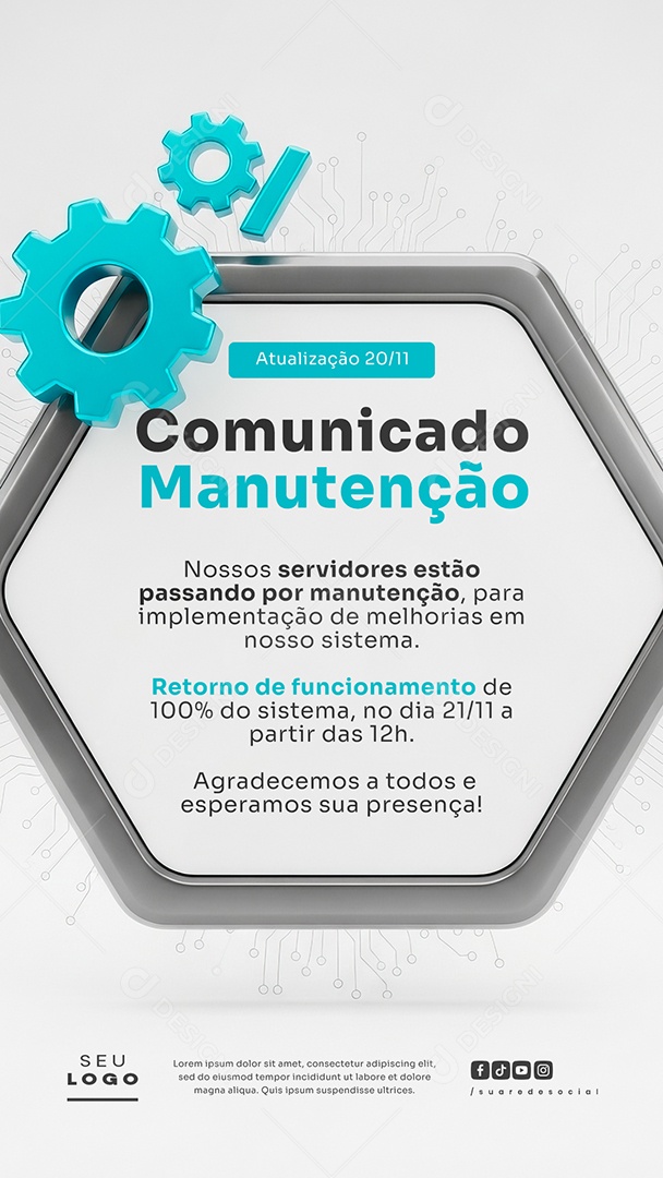 Story Comunicado Manutenção Social Media PSD Editável