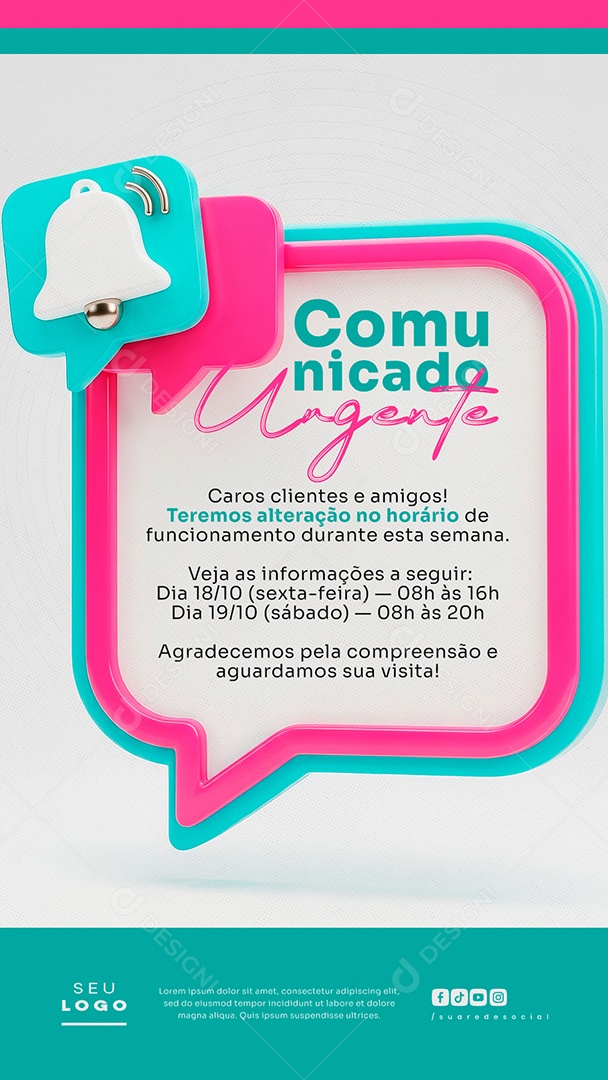 Comunicado Urgente Social Media PSD Editável