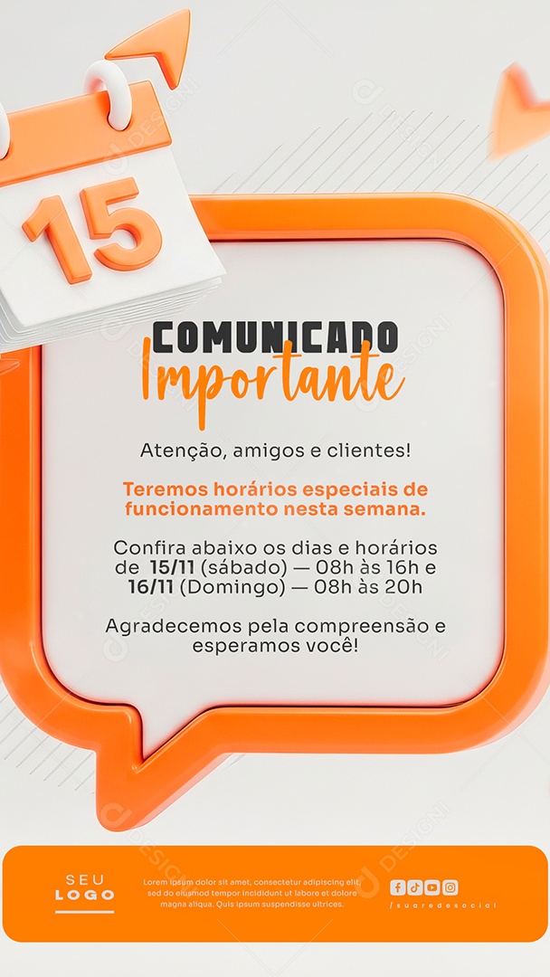 Story Comunicado Importante Social Media PSD Editável