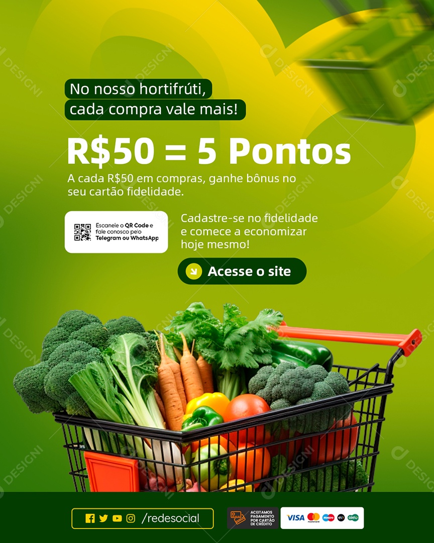 Supermercado no Nosso Hortifruti Cada Compra Vale Mais Social Media PSD Editável