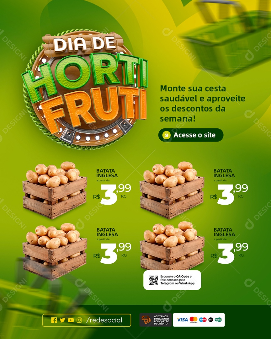 Supermercado Monte sua Cesta Batata Inglesa Social Media PSD Editável