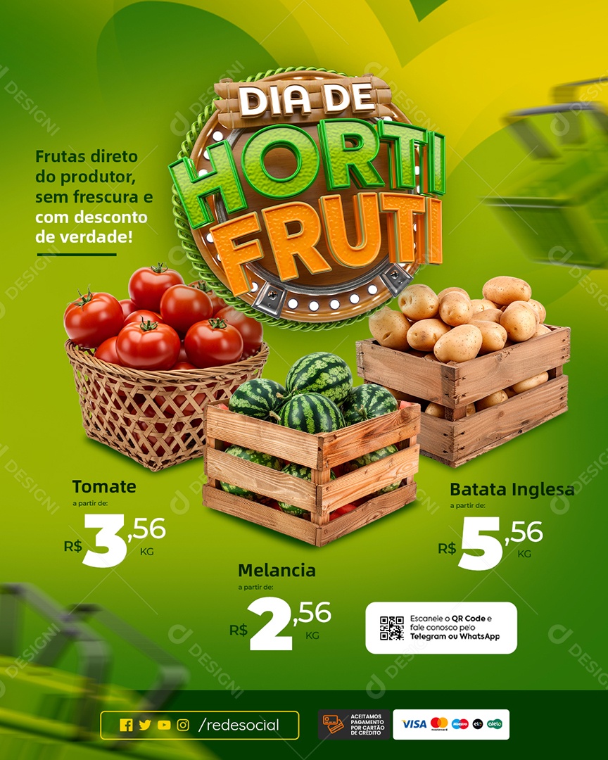 Supermercado Tomate Melancia e Batata Inglesa Social Media PSD Editável