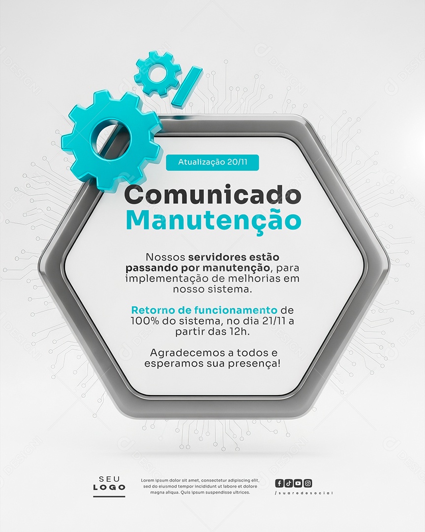 Comunicado Manutenção Social Media PSD Editável