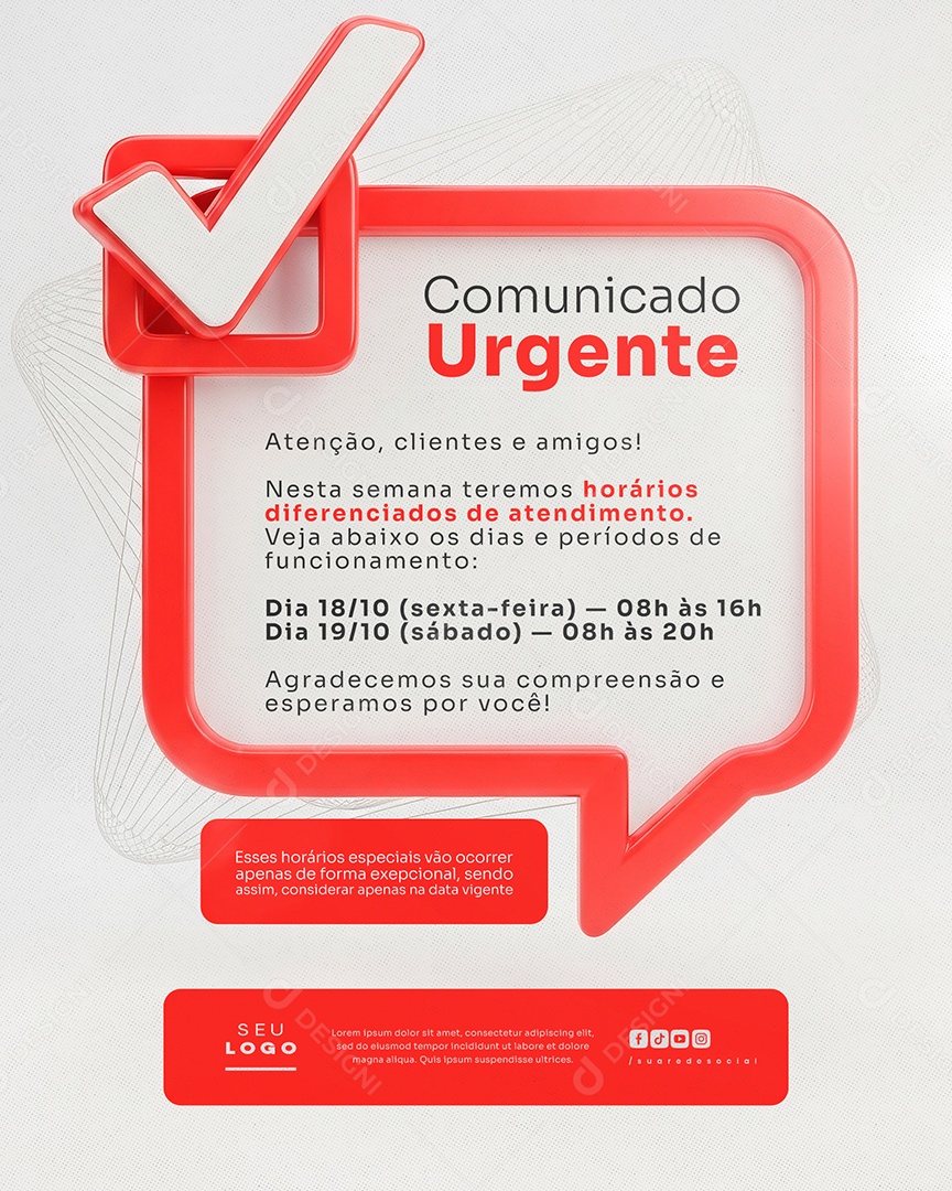 Comunicado Urgente Social Media PSD Editável