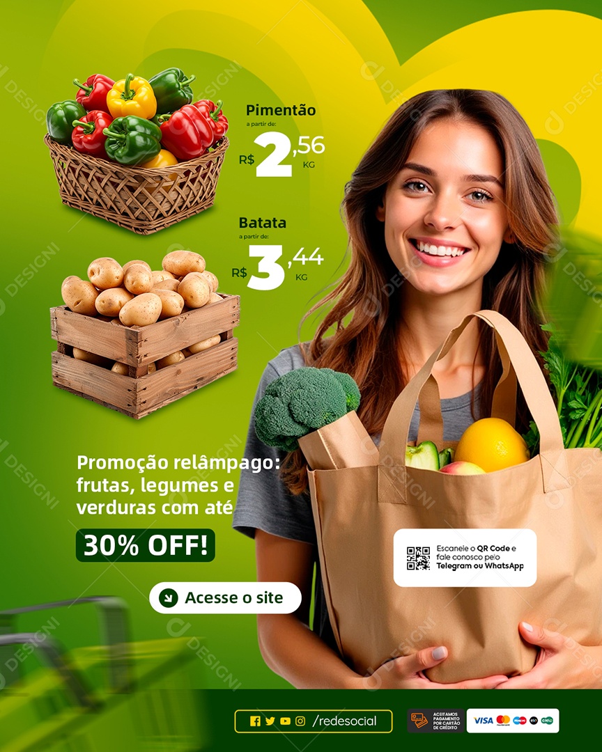 Supermercado Pimentão Batata Social Media PSD Editável