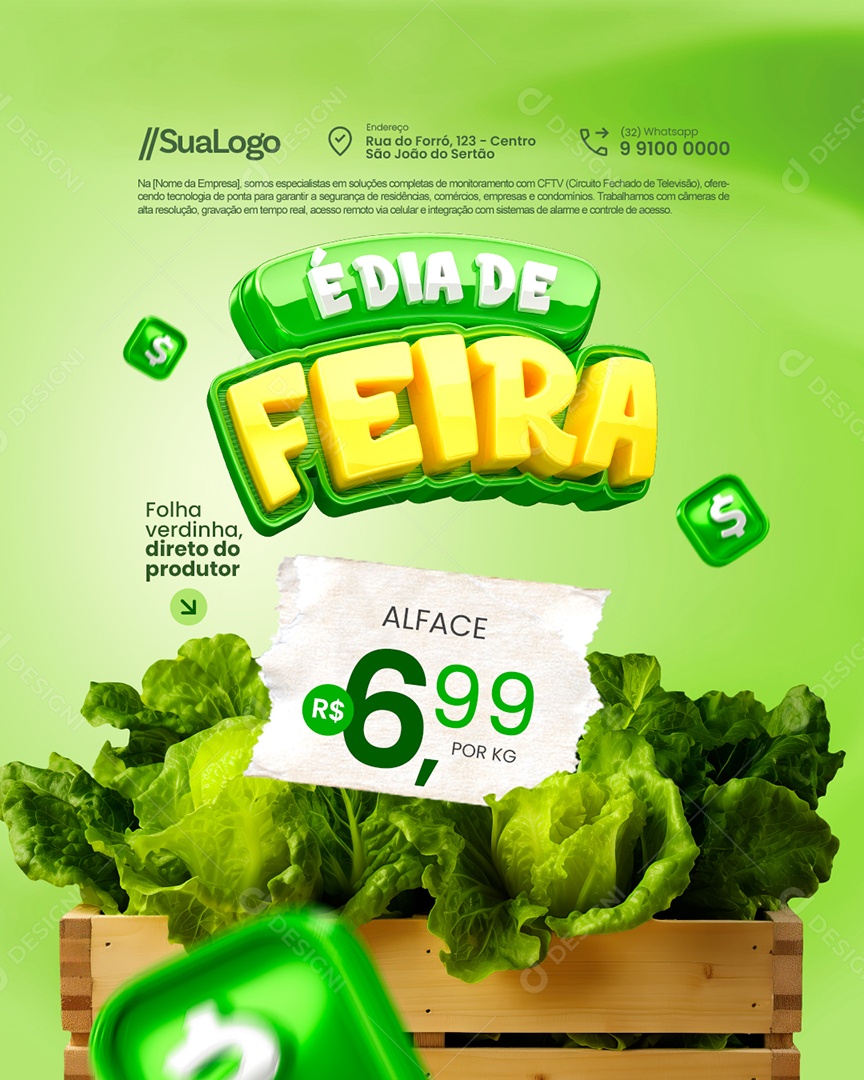 Hortifruti é Dia de Feira Alface Fpçha Verdinha Social Media PSD Editável