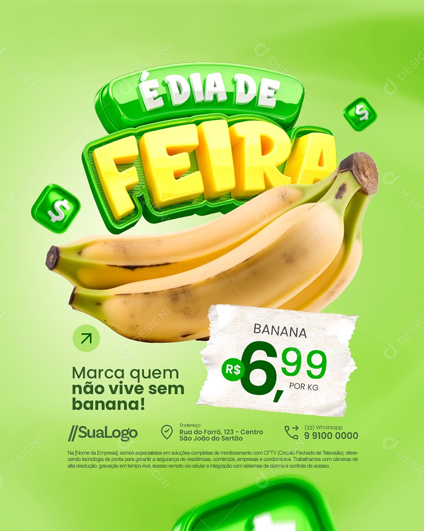 Hortifruti é Dia de Feira Marca Banana Social Media PSD Editável