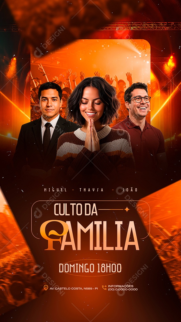Story Flyer Gospel Culto da Familia Domingo Social Media PSD Editável