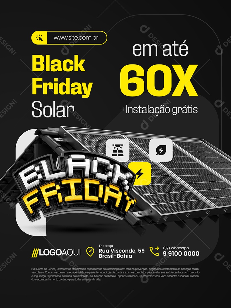 Energia Solar Black Friday Solar em Até 60x Instalação Grátis Social Media PSD Editável