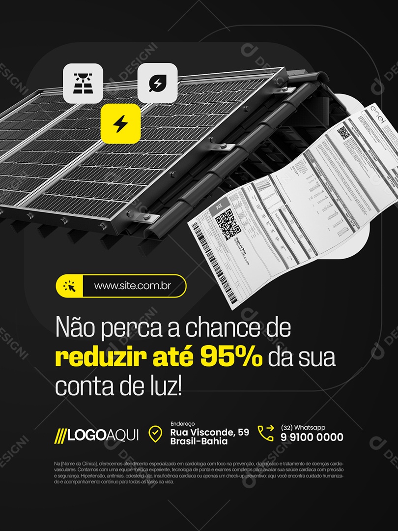 Energia Solar Não Perca a Chance de Reduzir Até 95% da Sua Conta de Luz Social Media PSD Editável