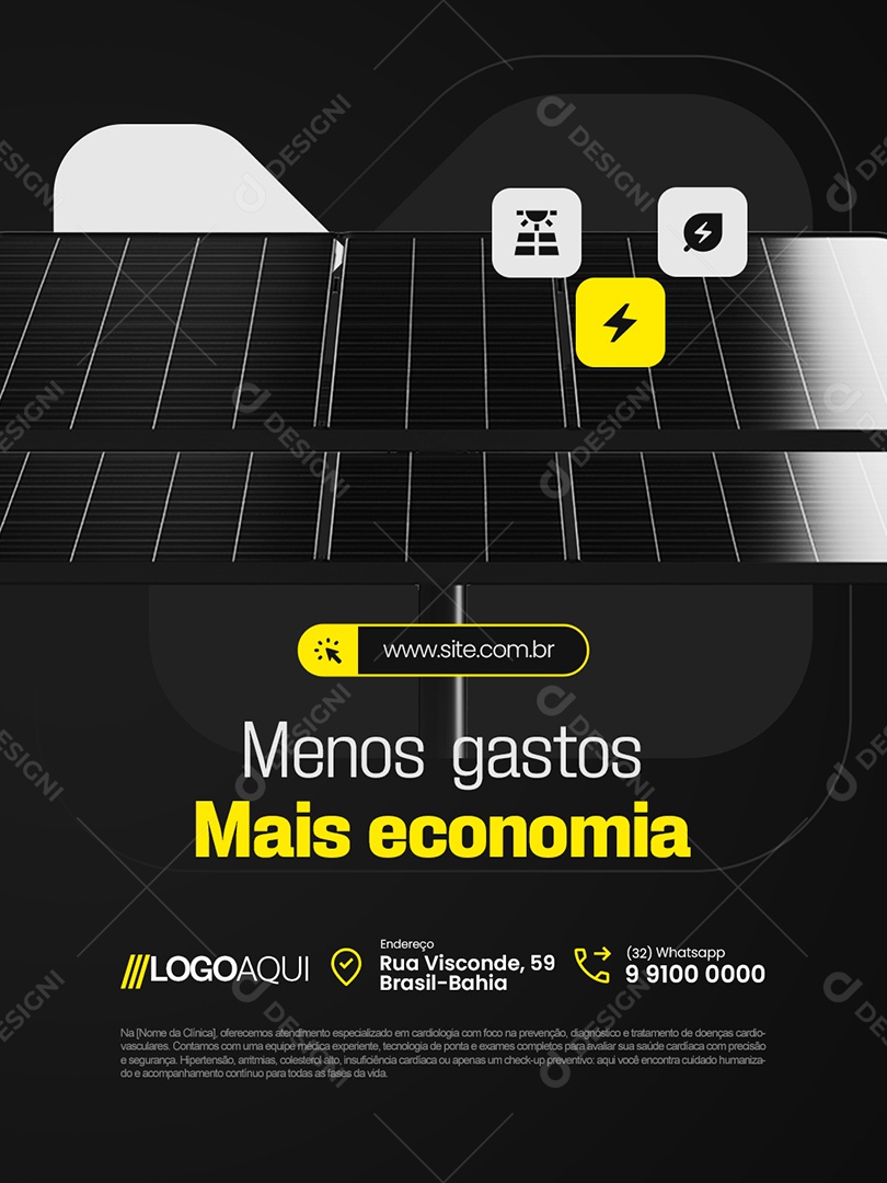 Energia Solar Menos Gastos Mais Economia Social Media PSD Editável