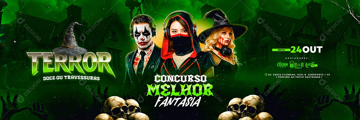 Carrossel Flyer Terror Doce ou Travessuras Concurso Melhor Fantasia Social Media PSD Editável