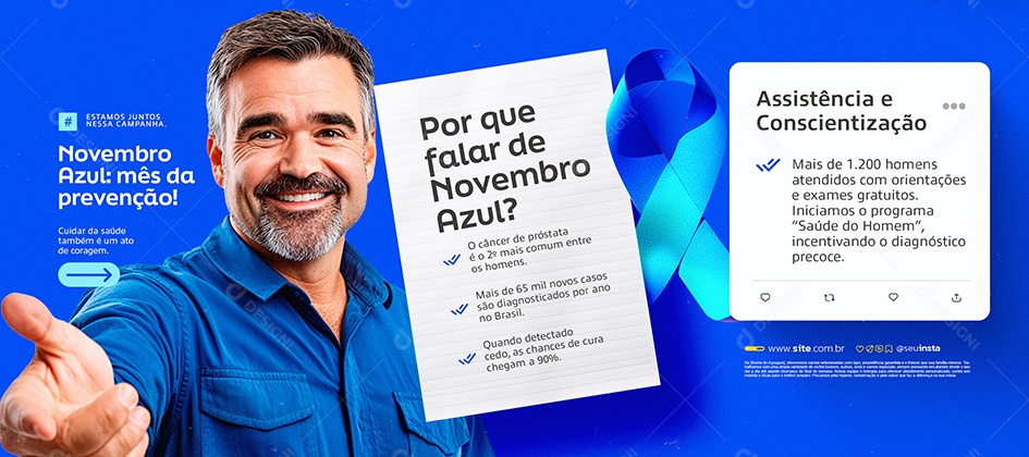 Carrossel Novembro Azul Assistência e Conscientização Social Media PSD Editável