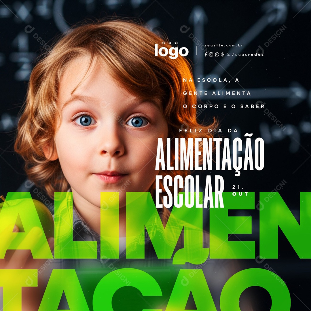 Feliz Dia da Alimentação na Escola 21 de Outubro Social Media PSD Editável