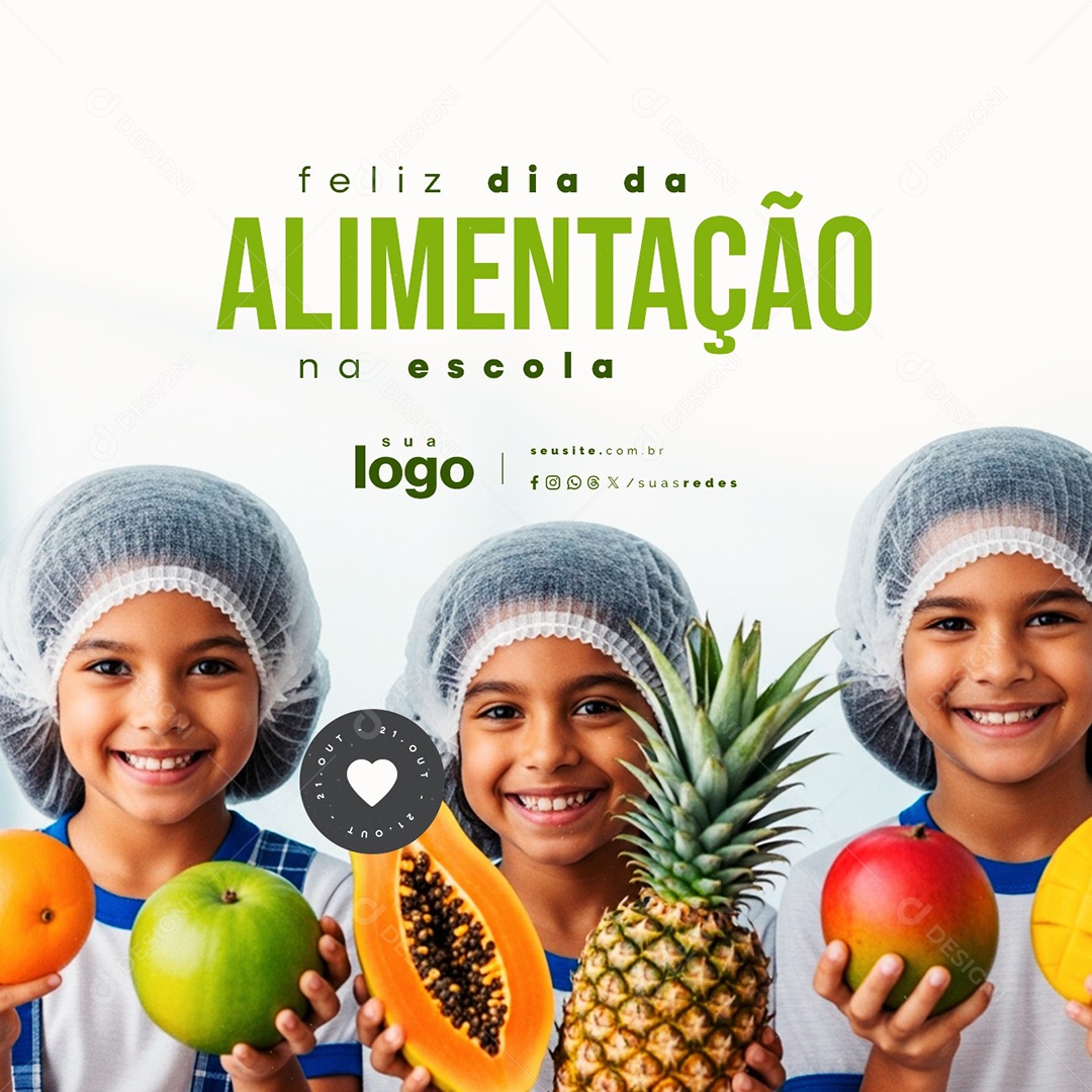 Feliz Dia da Alimentação na Escola 21 de Outubro Social Media PSD Editável