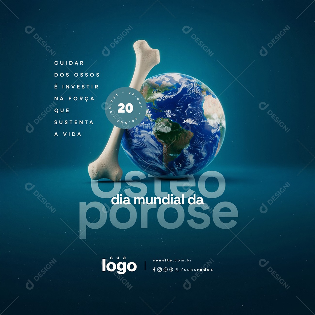 Dia Mundial da Osteoporose 20 de Outubro Cuidar dos Ossos Social Media PSD Editável