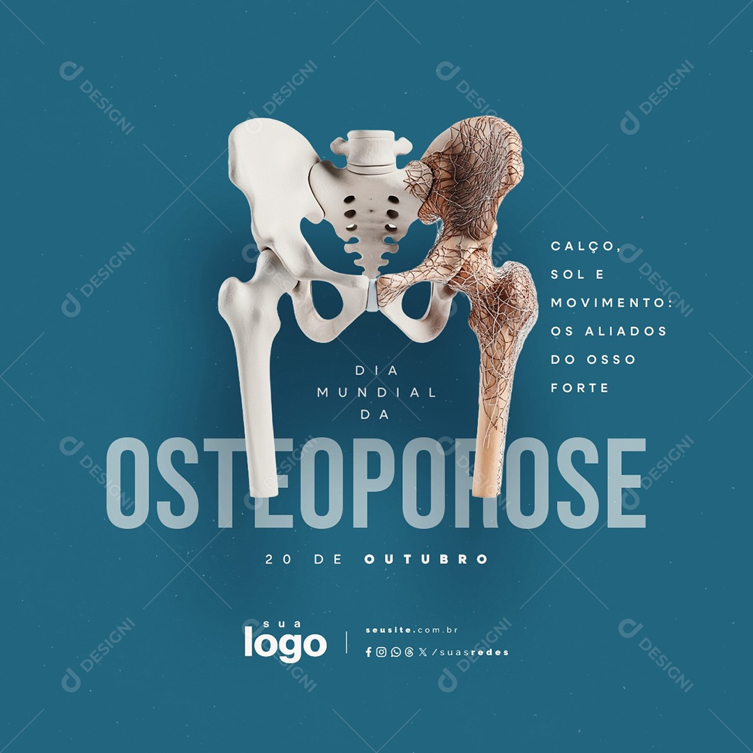 Dia Mundial da Osteoporose 20 de Outubro Calço Sol e Movimento Social Media PSD Editável