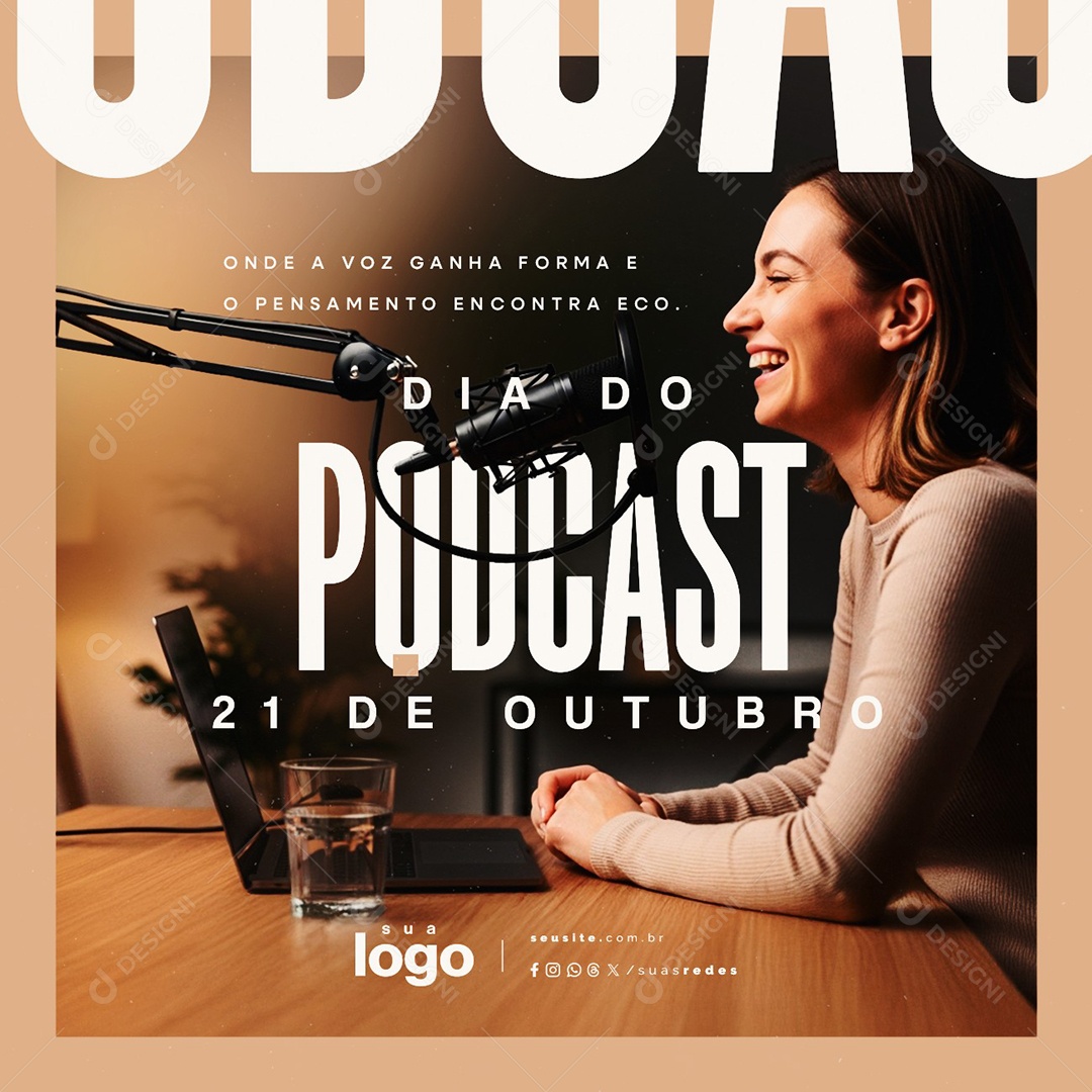 Dia do Podcast 21 de Outubro Onde a Voz Ganha Forma Social Media PSD Editável