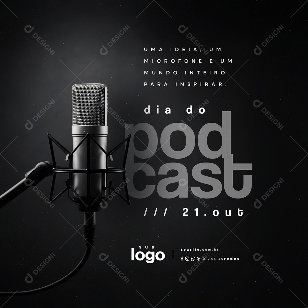 Dia do Podcast 21 de Outubro Um Ideia Social Media PSD Editável