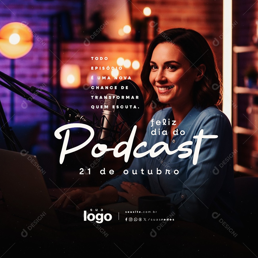 Feliz Dia do Podcast 21 de Outubro Social Media PSD Editável