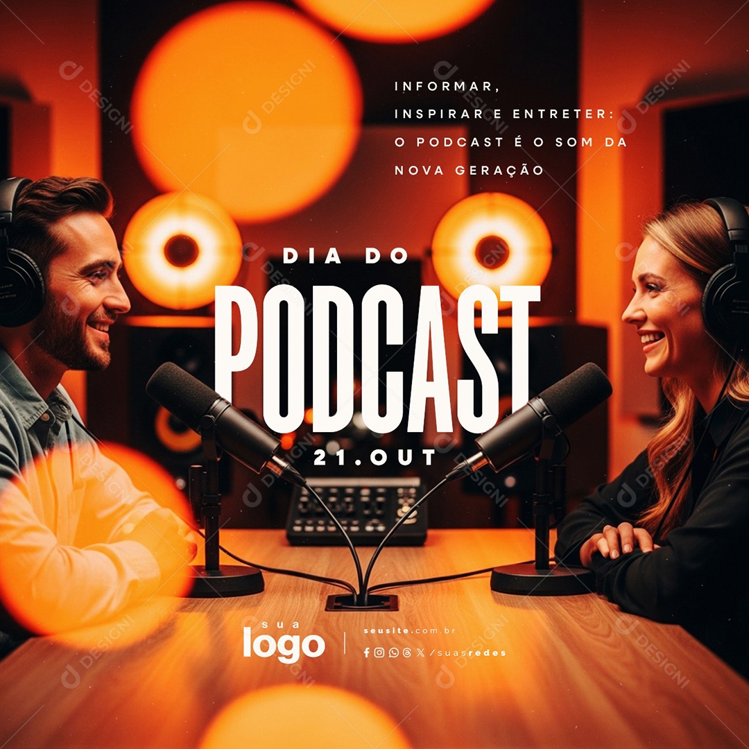 Dia do Podcast 21 de Outubro Informar Inspirar Social Media PSD Editável