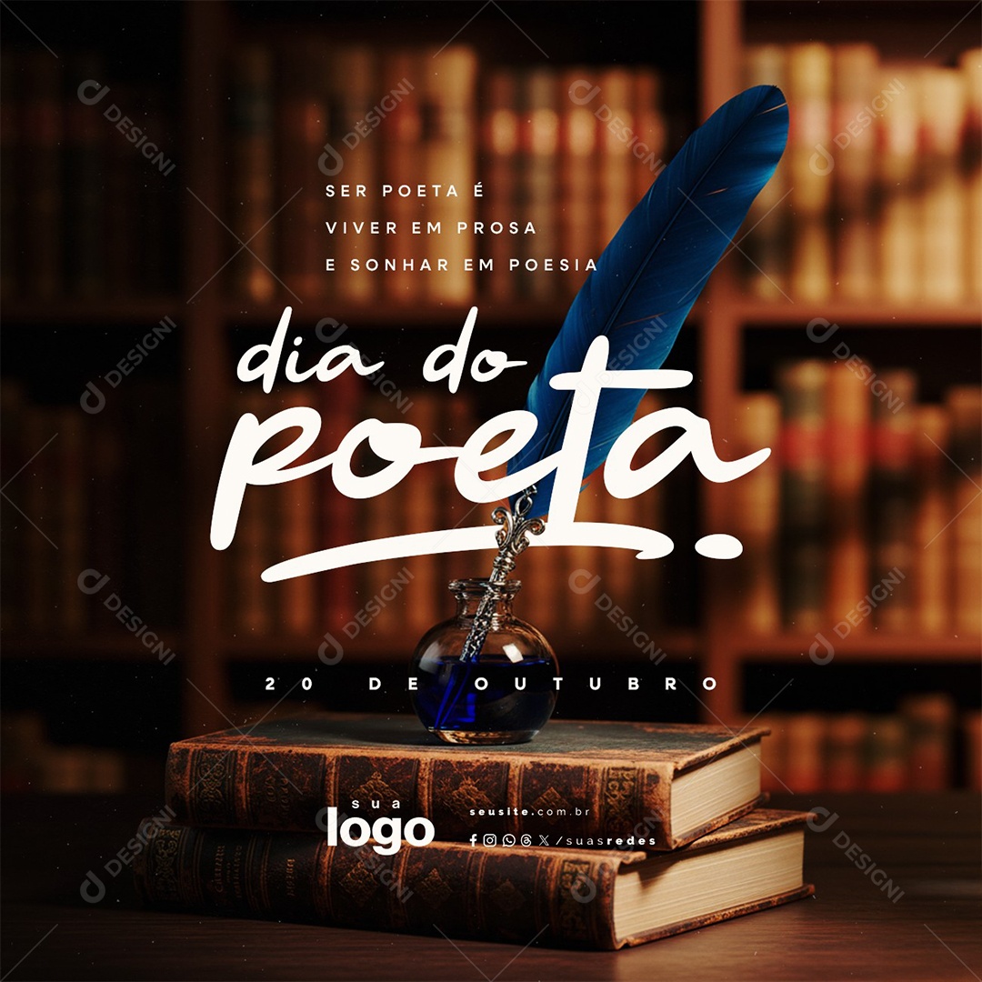 Dia do Poeta 20 de Outubro Ser Poeta é Viver Social Media PSD Editável
