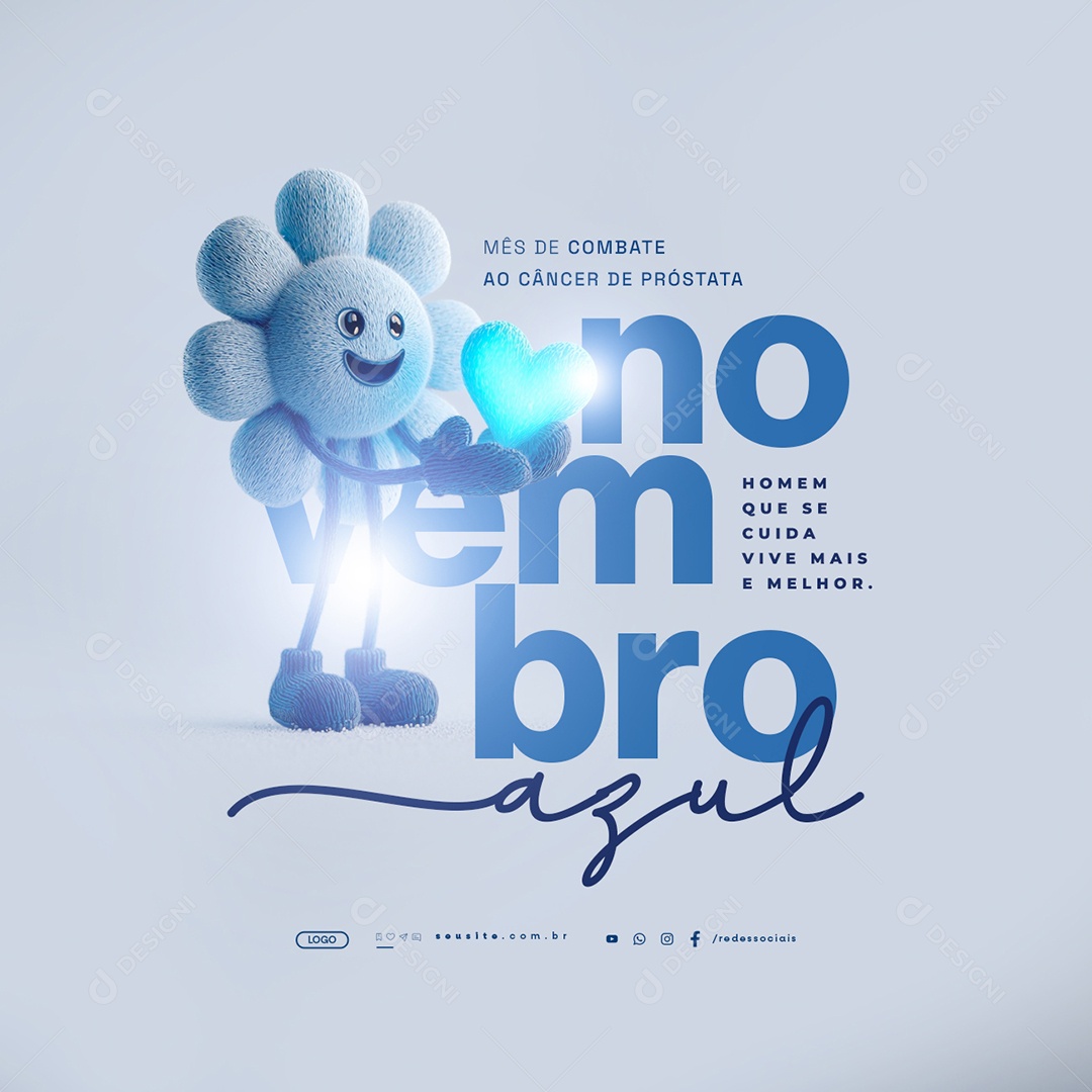 Novembro Azul Homem Que Se Cuida Vive Mais e Melhor Social Media PSD Editável