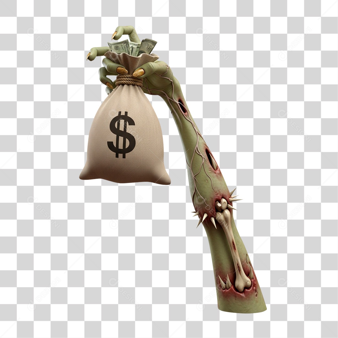 Mão de Halloween Segurando Saco de Dinheiro PNG Transparente