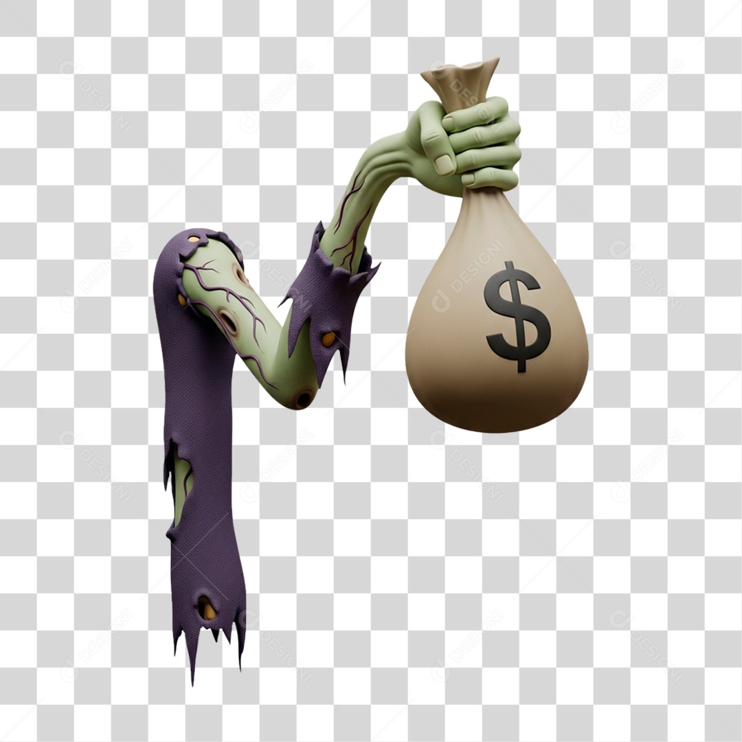 Mão de Halloween Segurando Saco de Dinheiro PNG Transparente