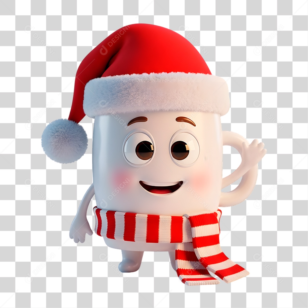 Mascote 3D Caneca com Chapéu de Papai Noel PNG Transparente