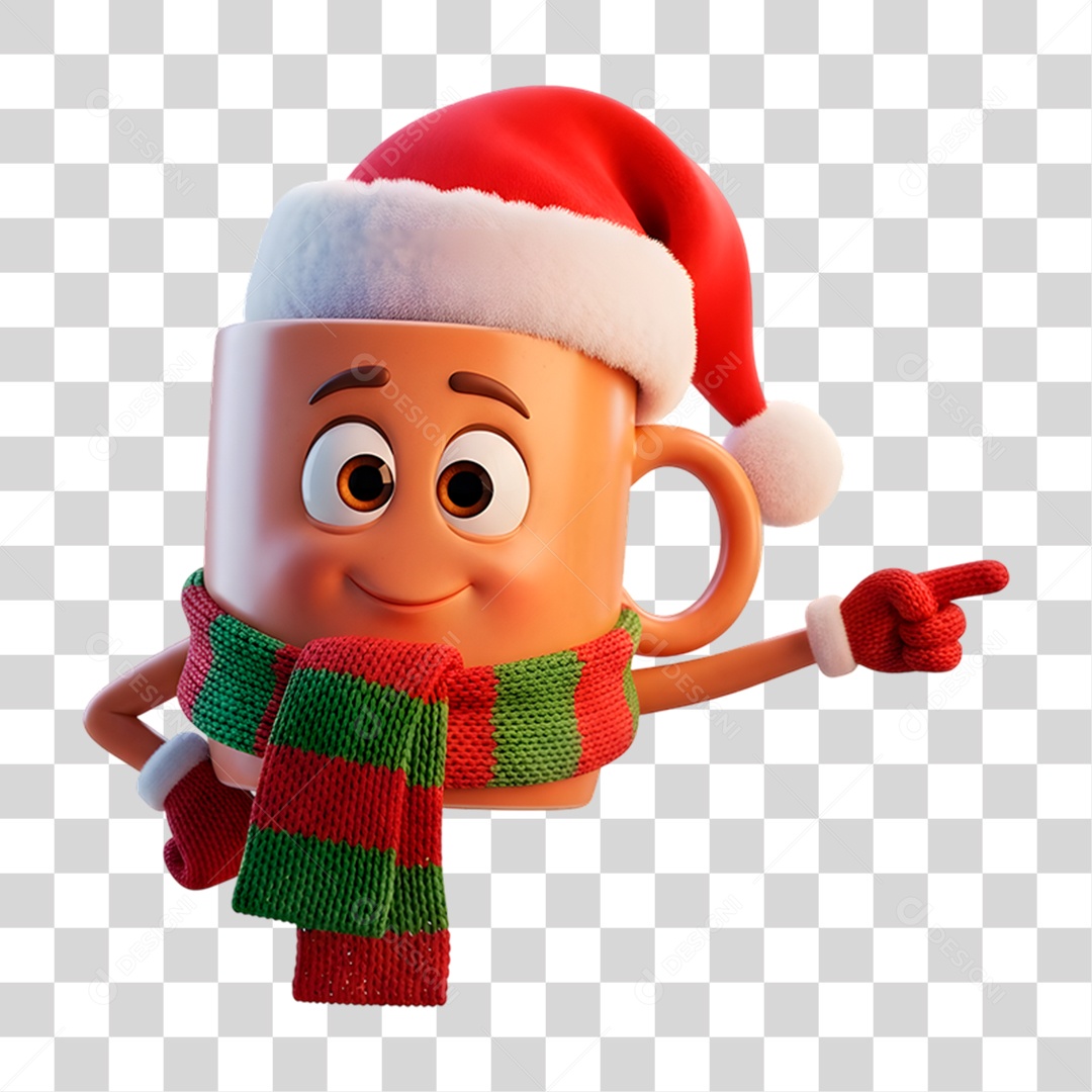 Mascote 3D Caneca com Chapéu de Papai Noel PNG Transparente