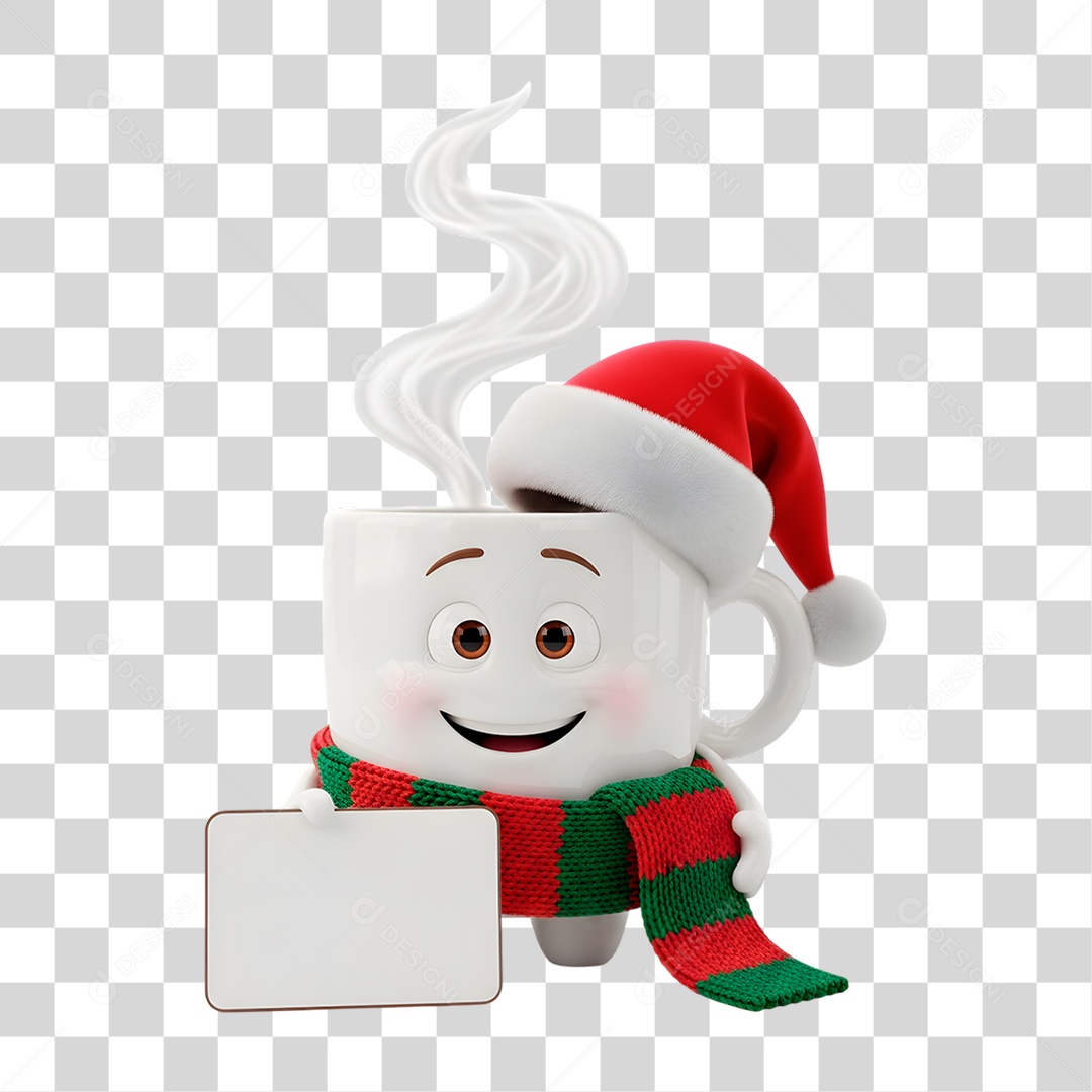 Mascote 3D Caneca com Chapéu de Papai Noel PNG Transparente