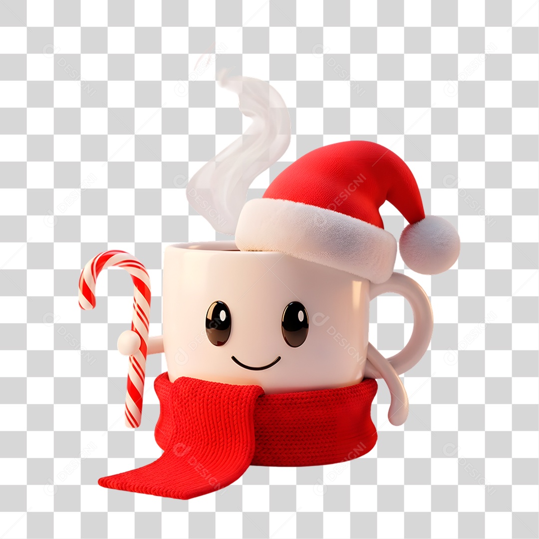 Mascote 3D Caneca com Chapéu de Papai Noel PNG Transparente