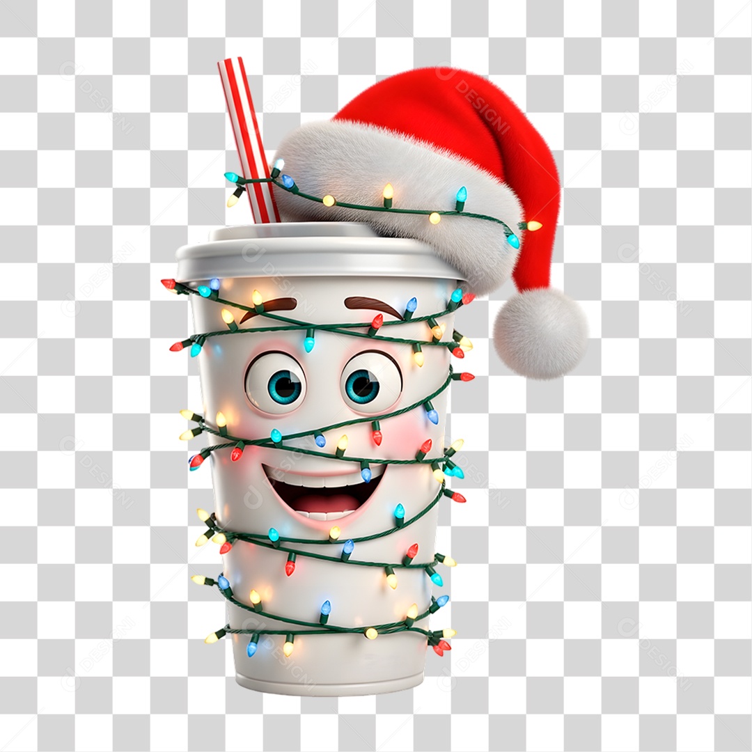 Mascote 3D Copo de Sorvete com Luzes PNG Transparente