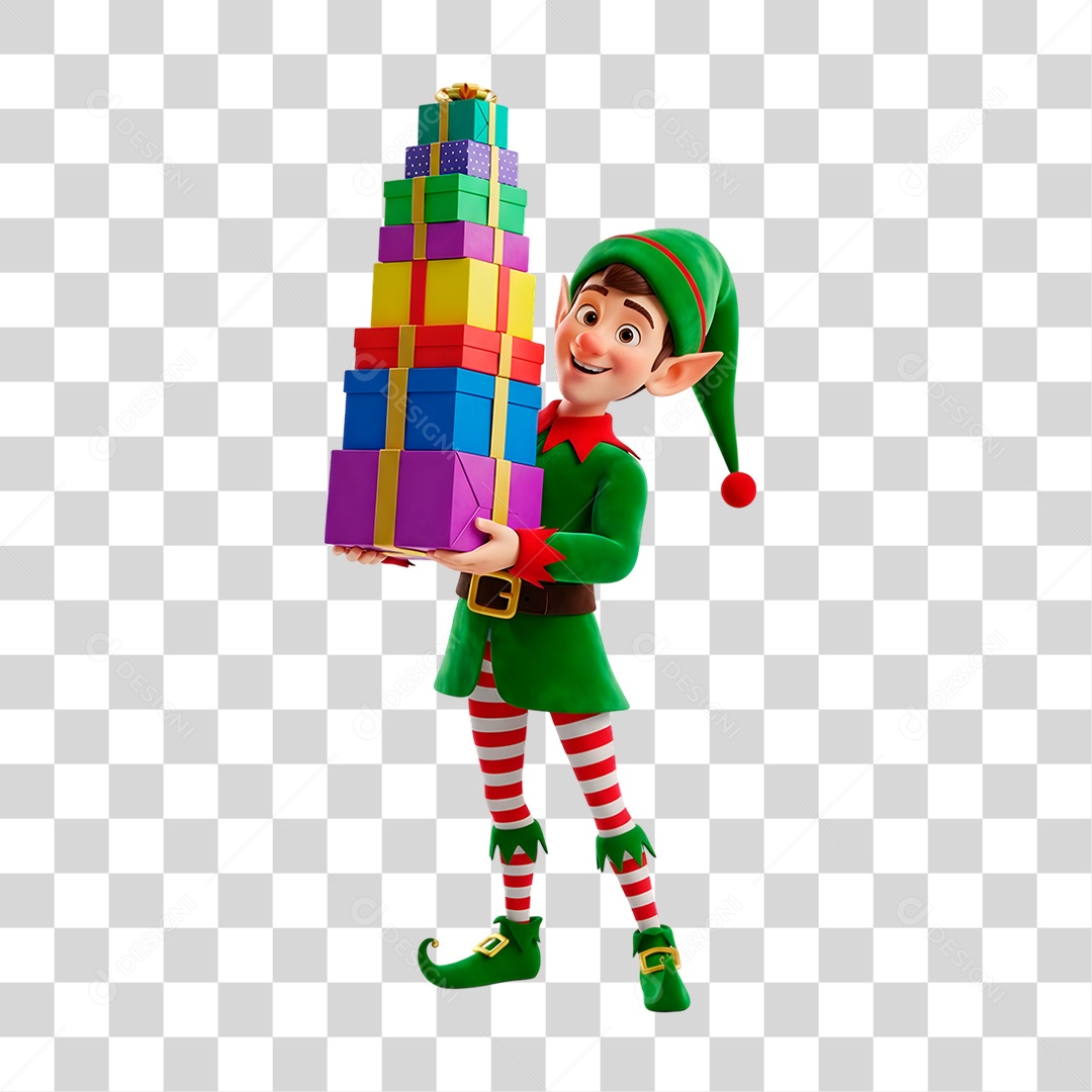 Personagem 3D Elfo Segurando Presente PNG Transparente