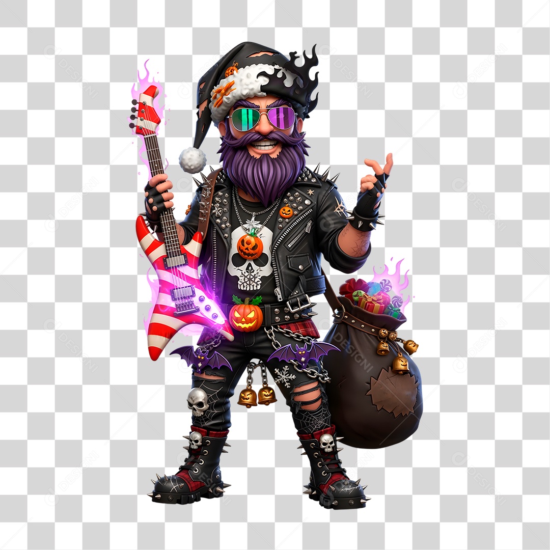 Personagem 3D Papai Noel Rockeiro PNG Transparente