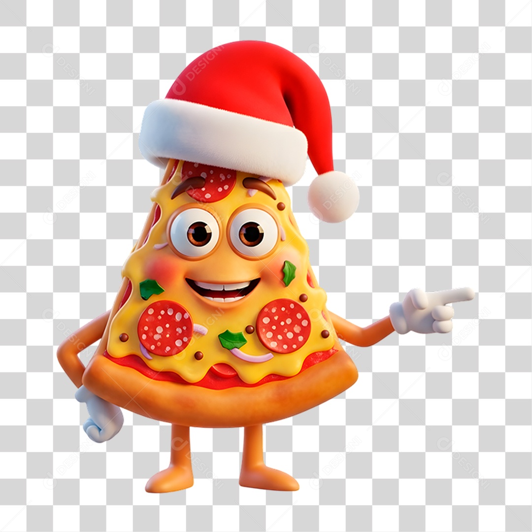 Personagem 3D Fatia de Pizza com Gorro do Papai Noel PNG Transparente