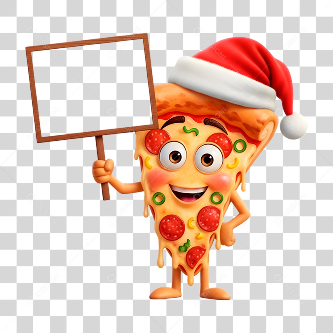Personagem 3D Fatia de Pizza com Gorro do Papai Noel PNG Transparente
