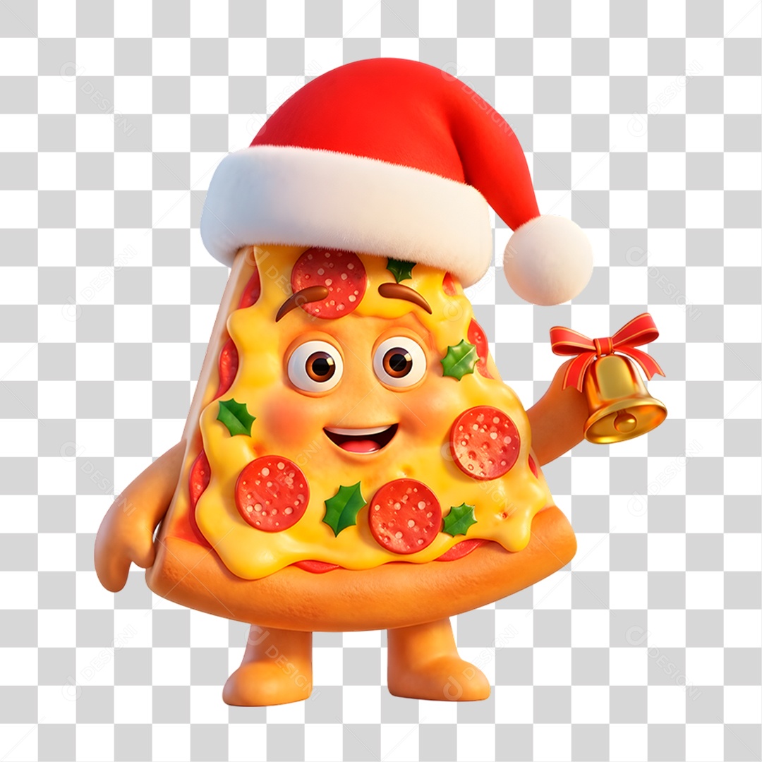 Personagem 3D Fatia de Pizza com Gorro do Papai Noel PNG Transparente