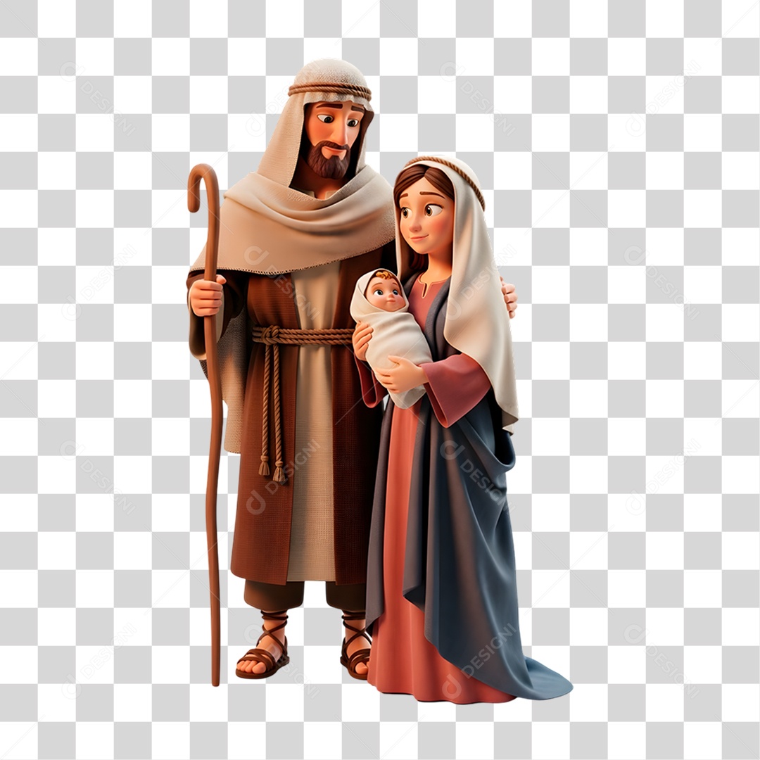 Personagem 3D Jesus Maria e José PNG Transparente