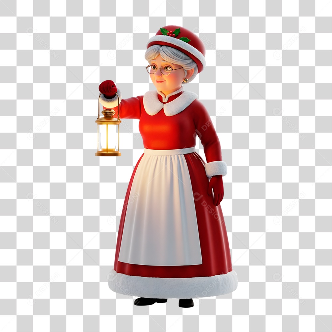 Personagem 3D Mamãe Noel PNG Transparente