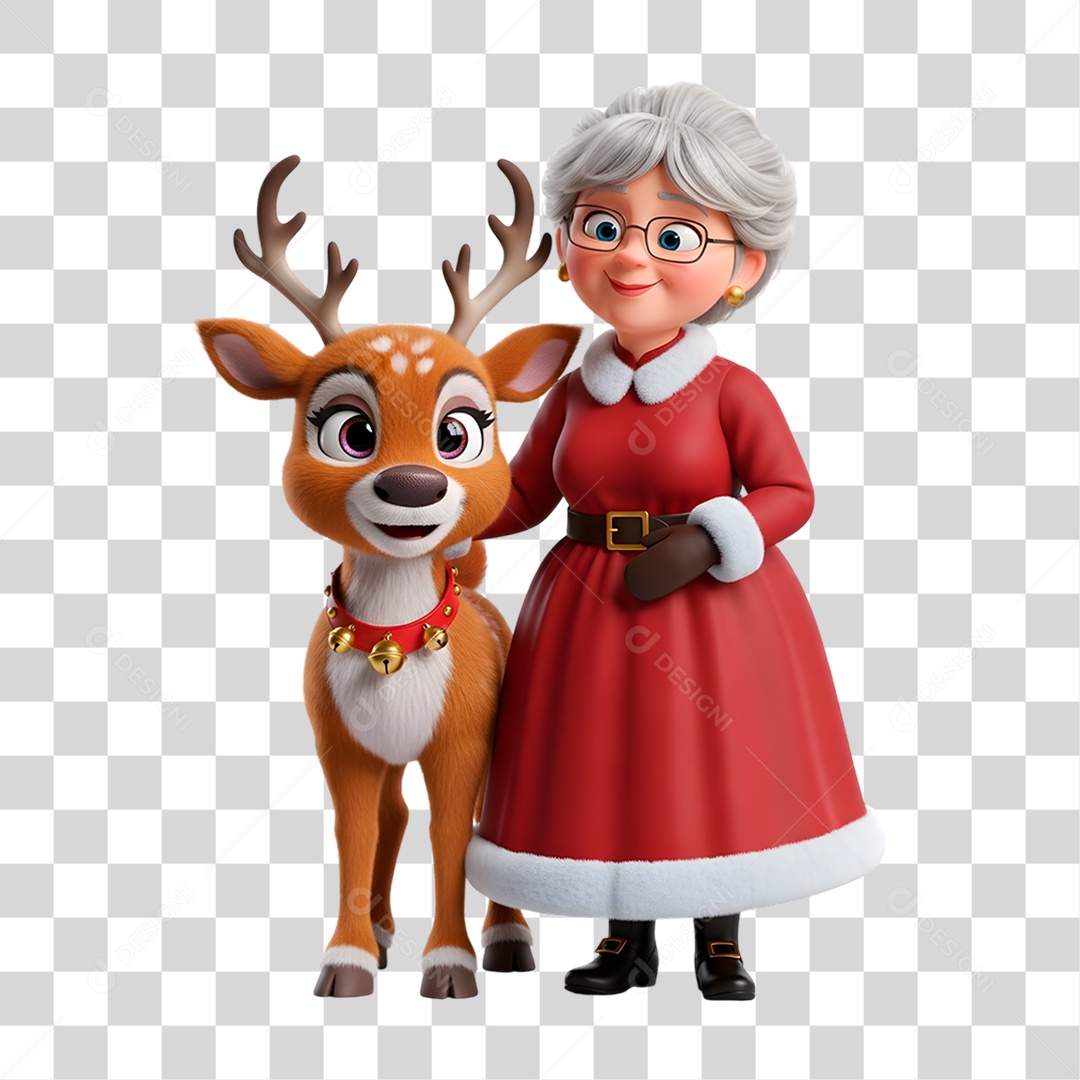 Personagem 3D Mamãe Noel PNG Transparente