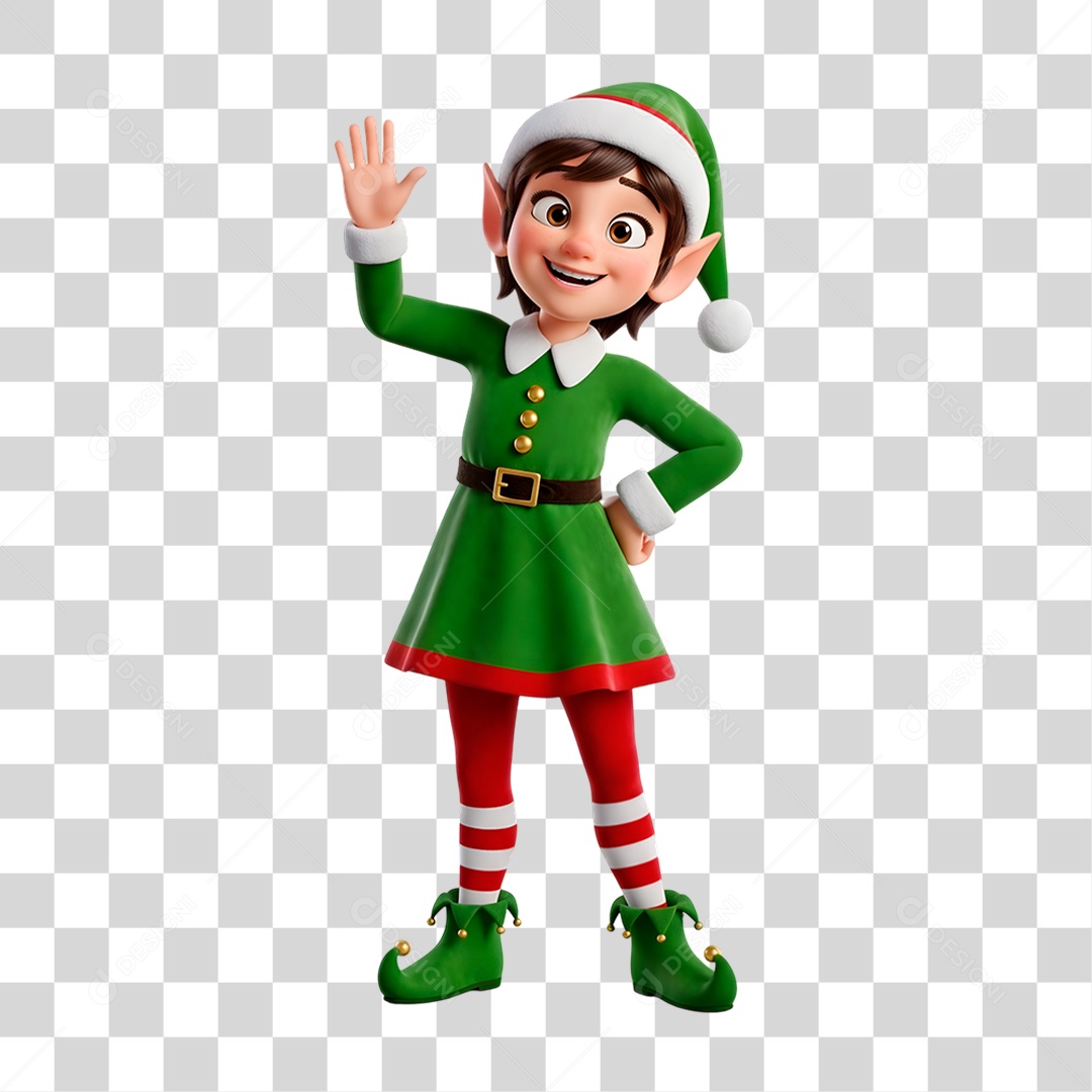 Personagem 3D Elfo de Natal PNG Transparente