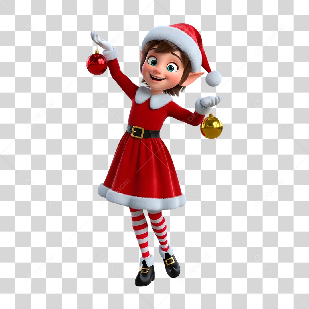 Personagem 3D Elfo de Natal PNG Transparente