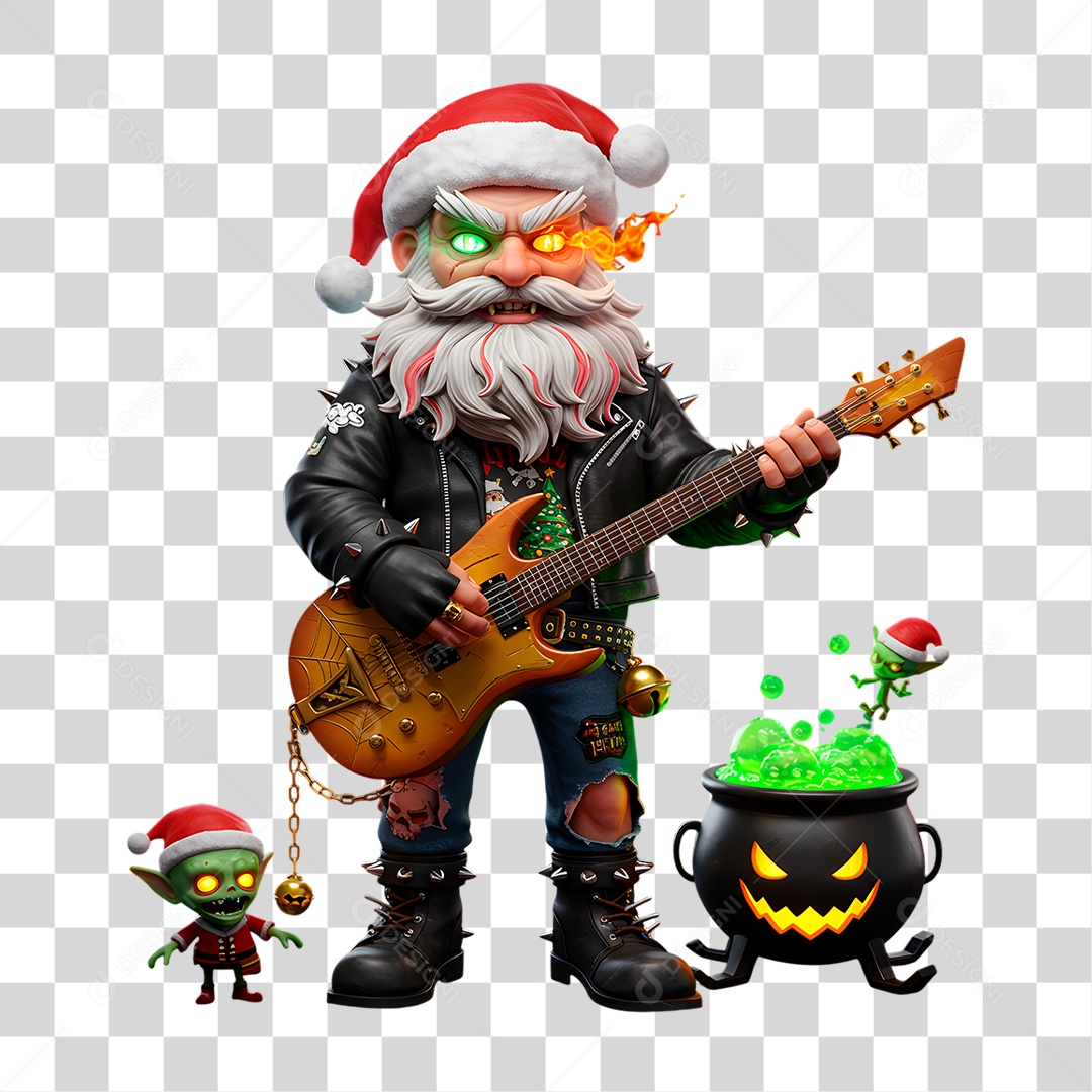 Personagem 3D Papai Noel Rockeiro PNG Transparente