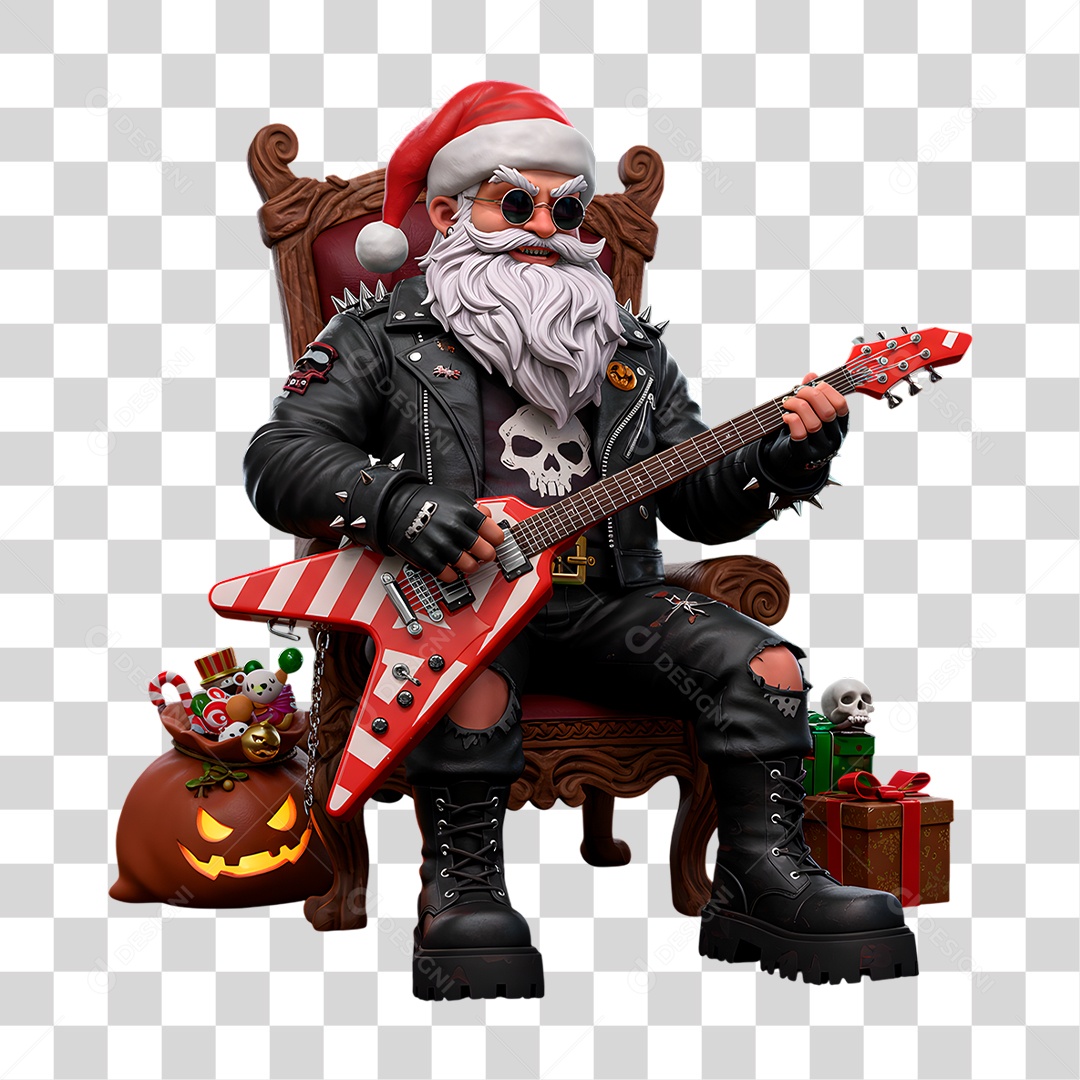 Personagem 3D Papai Noel Rockeiro PNG Transparente