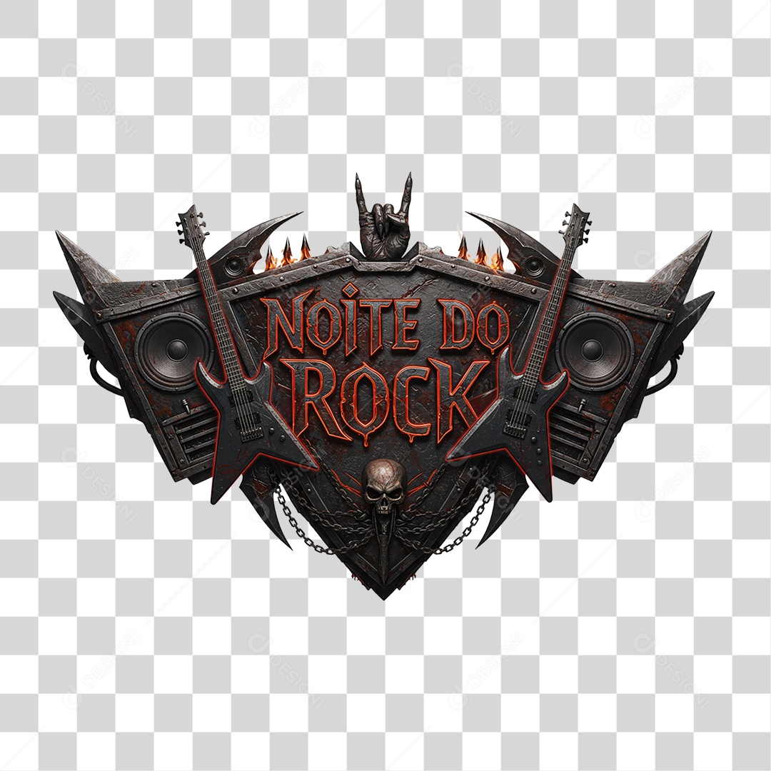 Selo 3D Noite do Rock PNG Transparente