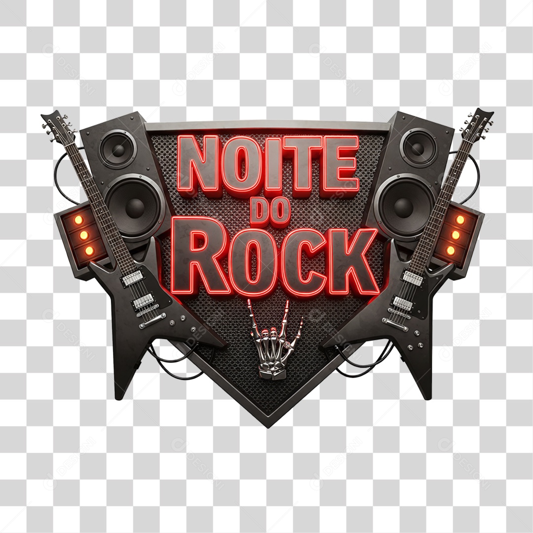 Selo 3D Noite do Rock PNG Transparente