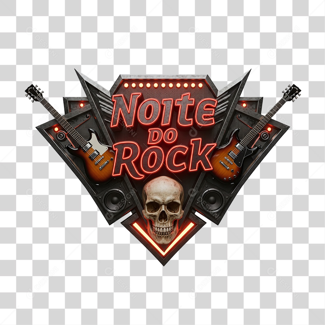 Selo 3D Noite do Rock PNG Transparente