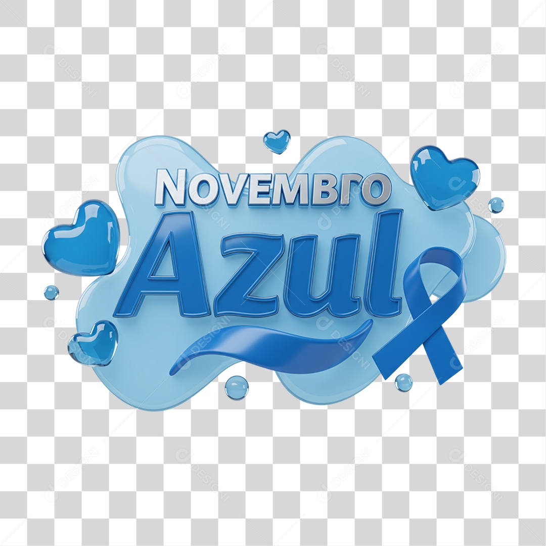 Selo 3D Novembro Azul PNG Transparente